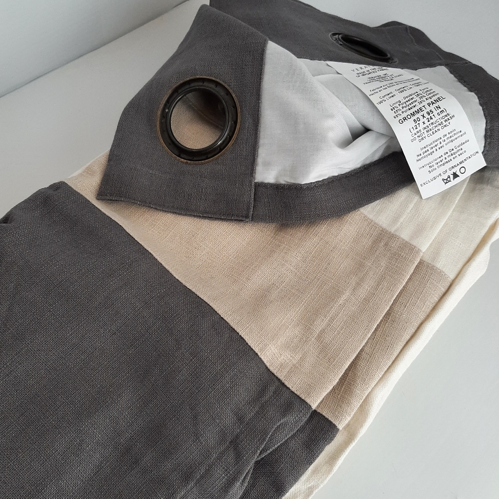 Veretex Color Block 50" x 95" 100% Linen Grommet Curtain Panel (1 panel)